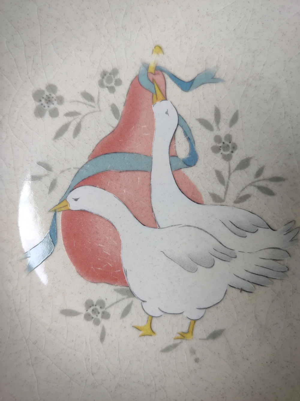 80s International Marmalade Country Goose Large Bowls 3 Pear Blue Ribbon 9.25